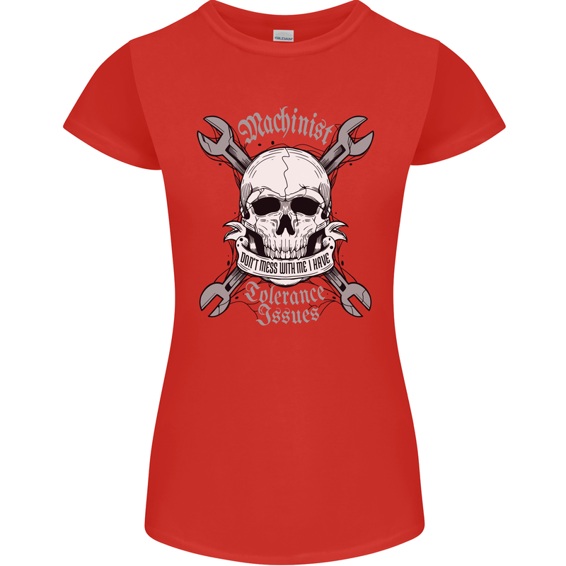 Machinist I Have Tolerance Issues Skull Womens Petite Cut T-Shirt Red