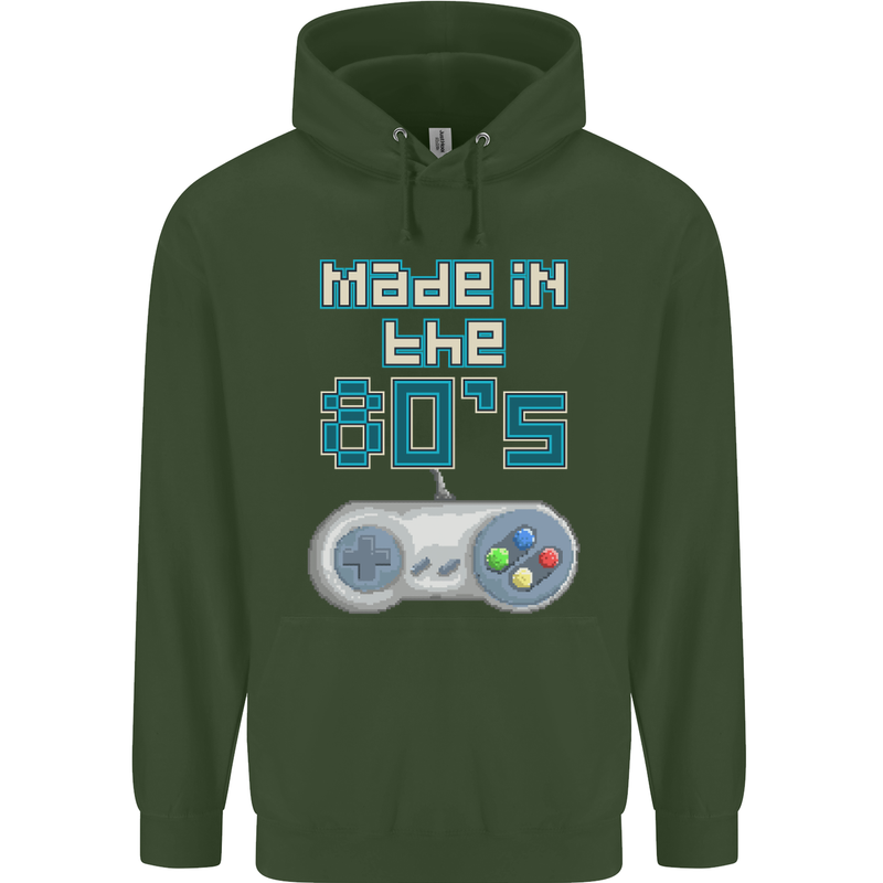 Made in the 80's Funny Birthday Retro Mens 80% Cotton Hoodie Forest Green