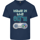 Made in the 80's Funny Birthday Retro Mens V-Neck Cotton T-Shirt Navy Blue
