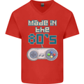 Made in the 80's Funny Birthday Retro Mens V-Neck Cotton T-Shirt Red