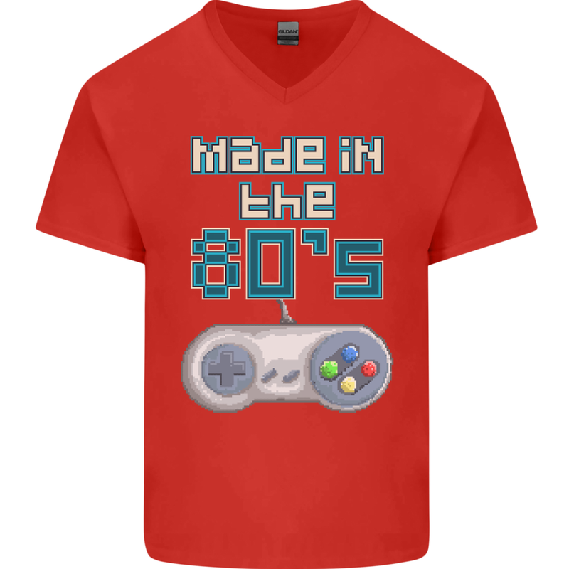 Made in the 80's Funny Birthday Retro Mens V-Neck Cotton T-Shirt Red