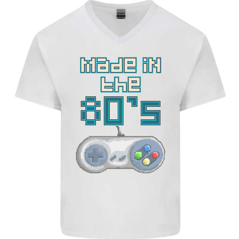 Made in the 80's Funny Birthday Retro Mens V-Neck Cotton T-Shirt White