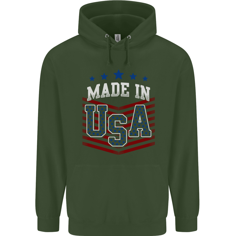 Made in the USA America American Childrens Kids Hoodie Forest Green