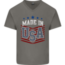 Made in the USA America American Mens V-Neck Cotton T-Shirt Charcoal