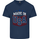 Made in the USA America American Mens V-Neck Cotton T-Shirt Navy Blue