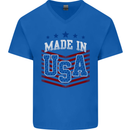 Made in the USA America American Mens V-Neck Cotton T-Shirt Royal Blue