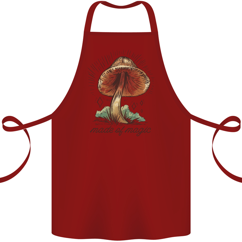 Made of Magic Mushrooms LSD Trippy Cotton Apron 100% Organic Maroon