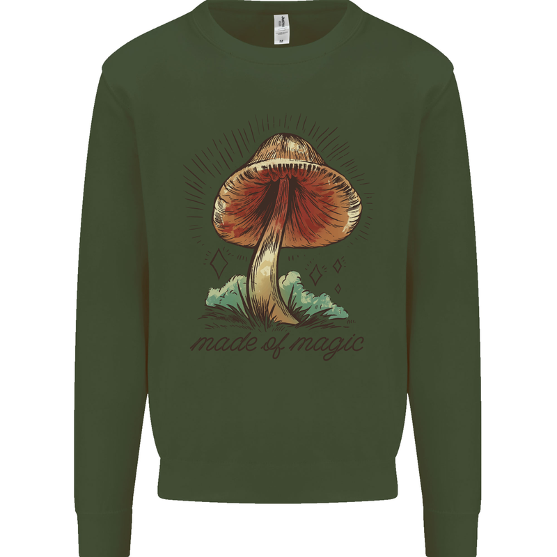 Made of Magic Mushrooms LSD Trippy Kids Sweatshirt Jumper Forest Green