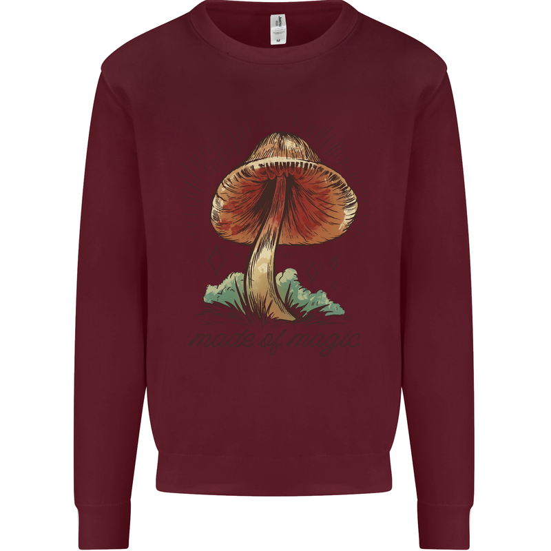 Made of Magic Mushrooms LSD Trippy Kids Sweatshirt Jumper Maroon