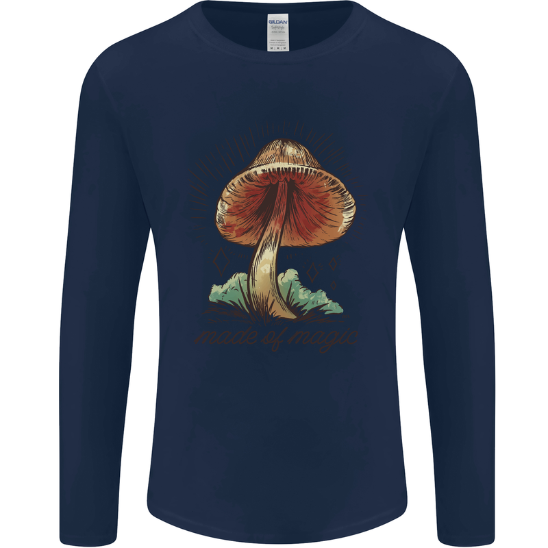 Made of Magic Mushrooms LSD Trippy Mens Long Sleeve T-Shirt Navy Blue
