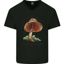 Made of Magic Mushrooms LSD Trippy Mens V-Neck Cotton T-Shirt Black