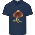 Made of Magic Mushrooms LSD Trippy Mens V-Neck Cotton T-Shirt Navy Blue