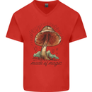 Made of Magic Mushrooms LSD Trippy Mens V-Neck Cotton T-Shirt Red