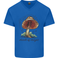 Made of Magic Mushrooms LSD Trippy Mens V-Neck Cotton T-Shirt Royal Blue
