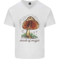 Made of Magic Mushrooms LSD Trippy Mens V-Neck Cotton T-Shirt White
