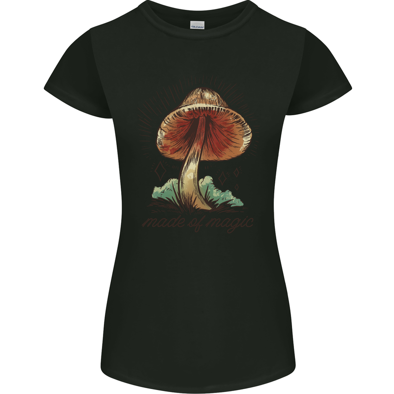 Made of Magic Mushrooms LSD Trippy Womens Petite Cut T-Shirt Black