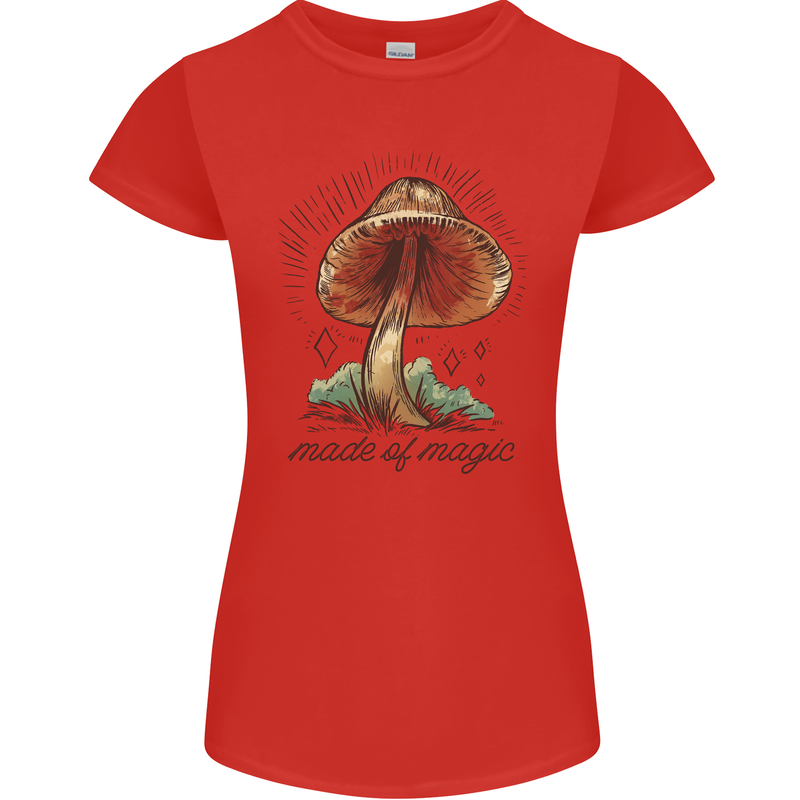 Made of Magic Mushrooms LSD Trippy Womens Petite Cut T-Shirt Red