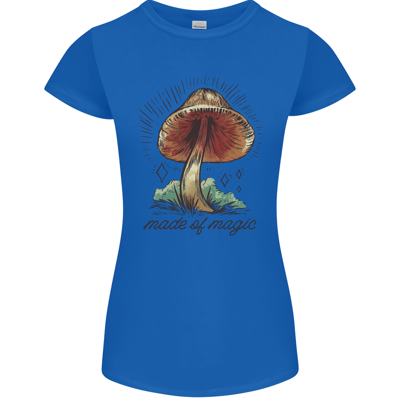 Made of Magic Mushrooms LSD Trippy Womens Petite Cut T-Shirt Royal Blue