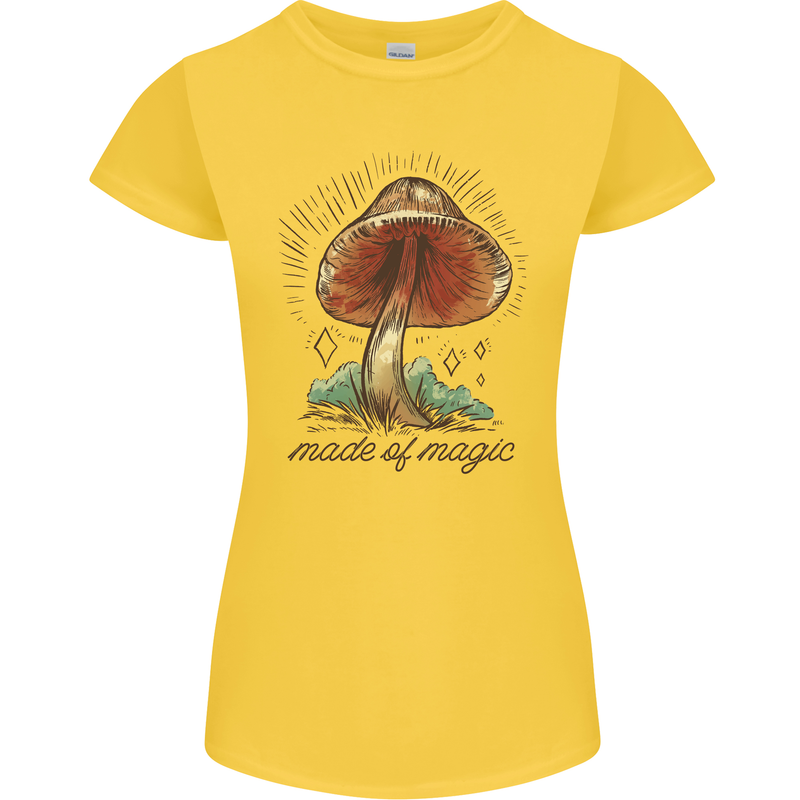 Made of Magic Mushrooms LSD Trippy Womens Petite Cut T-Shirt Yellow