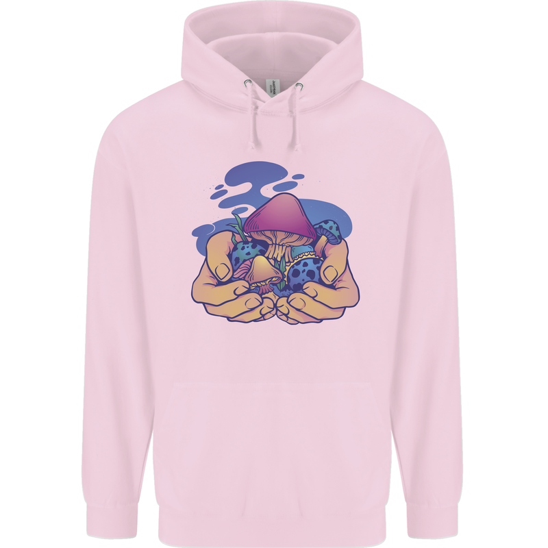 Magic Mushroom Hands Mycology Trippy Childrens Kids Hoodie Light Pink