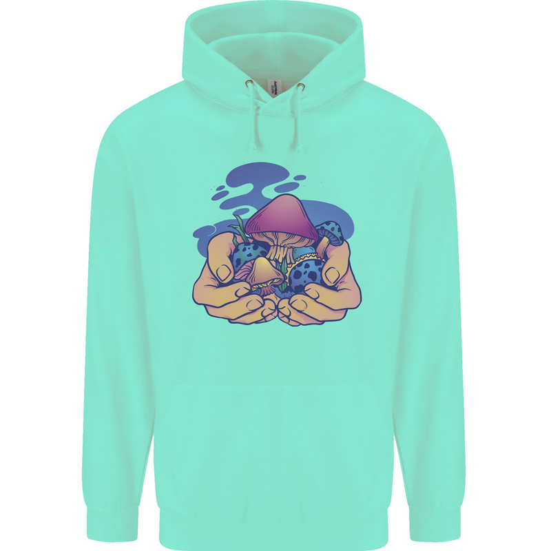Magic Mushroom Hands Mycology Trippy Childrens Kids Hoodie Peppermint