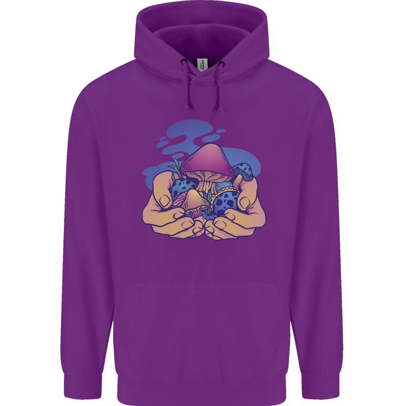 Magic Mushroom Hands Mycology Trippy Childrens Kids Hoodie Purple