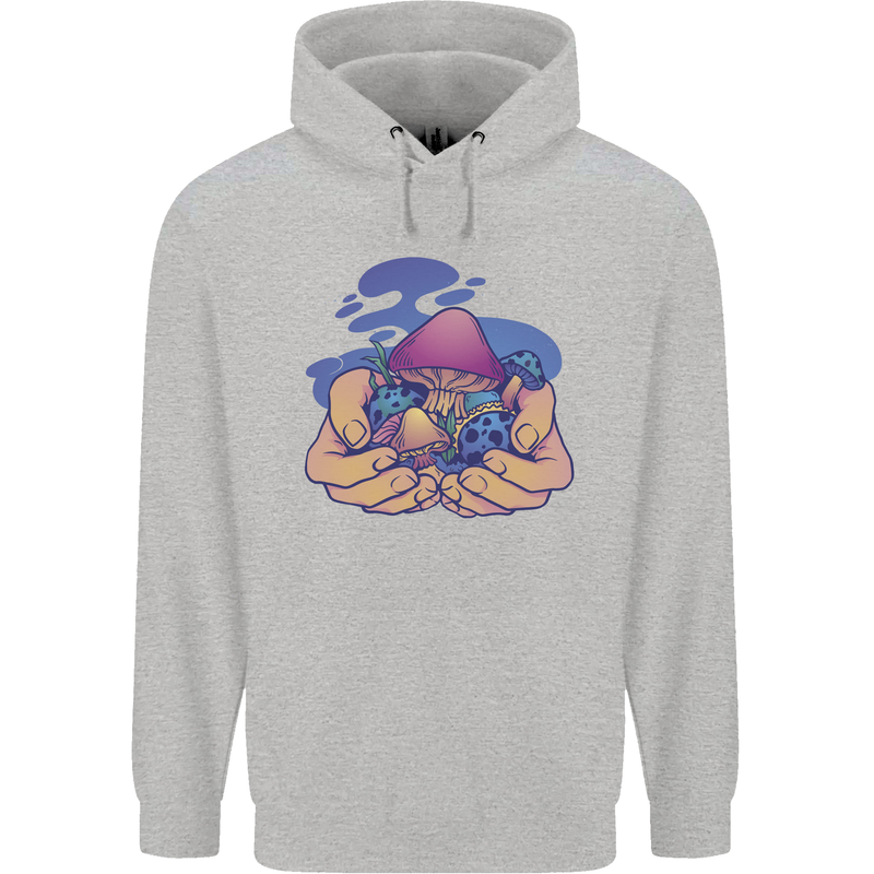 Magic Mushroom Hands Mycology Trippy Childrens Kids Hoodie Sports Grey