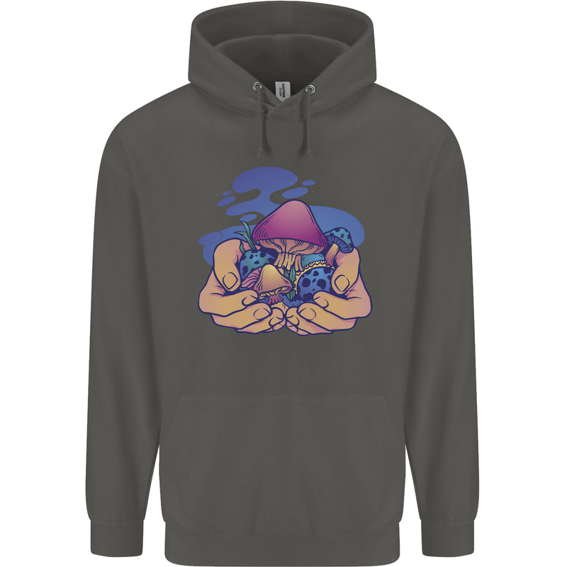 Magic Mushroom Hands Mycology Trippy Childrens Kids Hoodie Storm Grey
