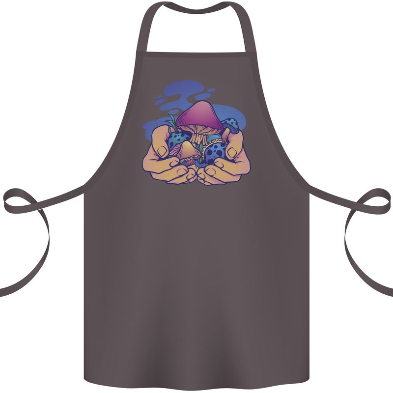 Magic Mushroom Hands Mycology Trippy Cotton Apron 100% Organic Dark Grey