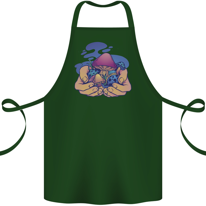 Magic Mushroom Hands Mycology Trippy Cotton Apron 100% Organic Forest Green