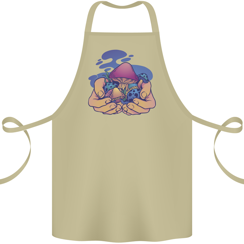 Magic Mushroom Hands Mycology Trippy Cotton Apron 100% Organic Khaki