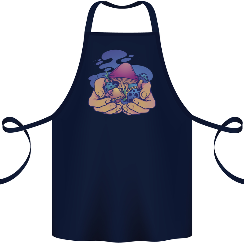 Magic Mushroom Hands Mycology Trippy Cotton Apron 100% Organic Navy Blue