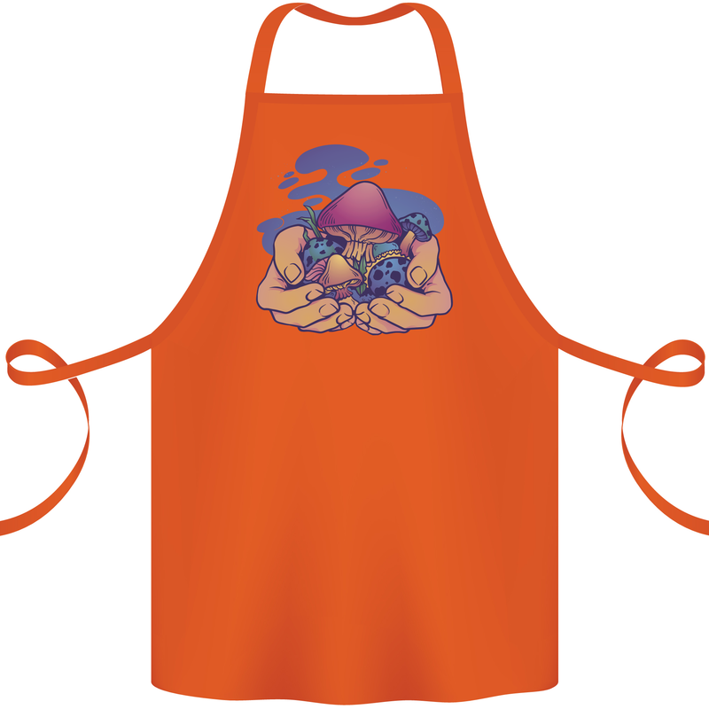 Magic Mushroom Hands Mycology Trippy Cotton Apron 100% Organic Orange