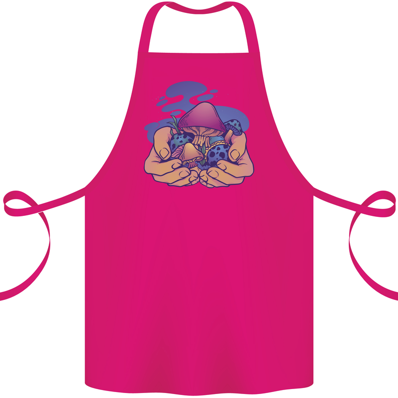 Magic Mushroom Hands Mycology Trippy Cotton Apron 100% Organic Pink