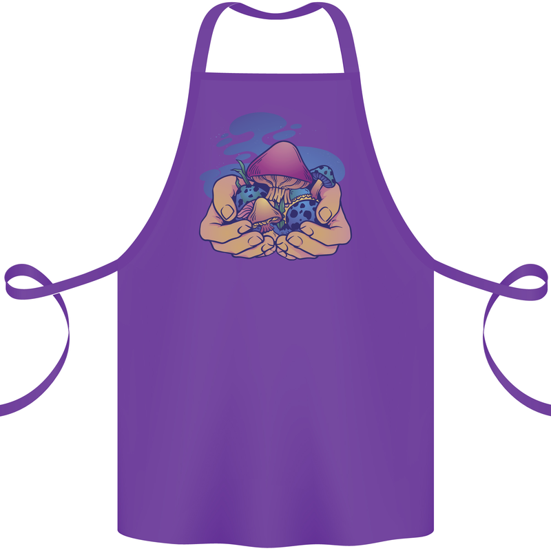 Magic Mushroom Hands Mycology Trippy Cotton Apron 100% Organic Purple