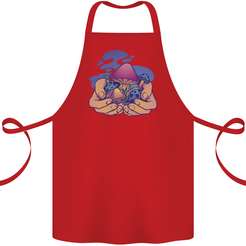 Magic Mushroom Hands Mycology Trippy Cotton Apron 100% Organic Red