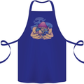 Magic Mushroom Hands Mycology Trippy Cotton Apron 100% Organic Royal Blue