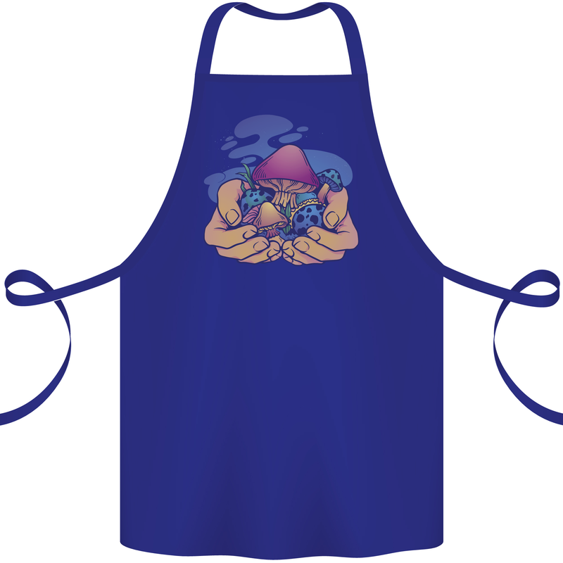 Magic Mushroom Hands Mycology Trippy Cotton Apron 100% Organic Royal Blue