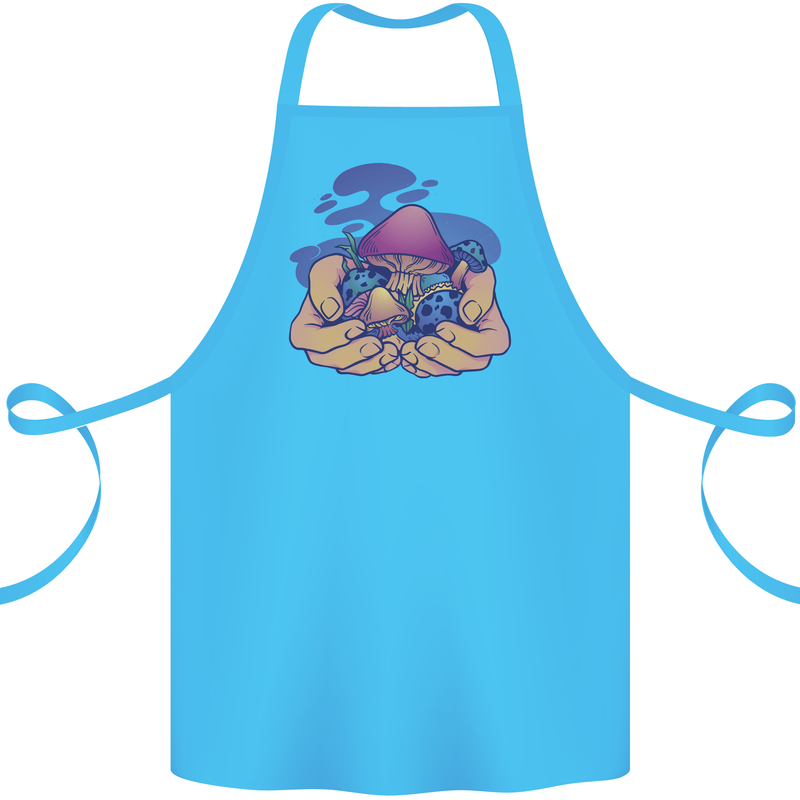 Magic Mushroom Hands Mycology Trippy Cotton Apron 100% Organic Turquoise