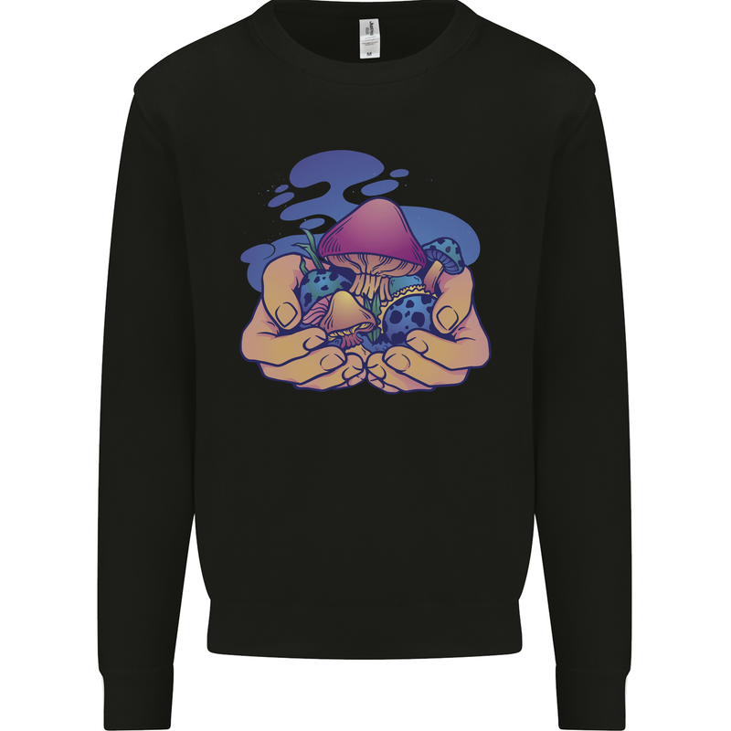 Magic Mushroom Hands Mycology Trippy Kids Sweatshirt Jumper Black