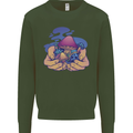 Magic Mushroom Hands Mycology Trippy Kids Sweatshirt Jumper Forest Green