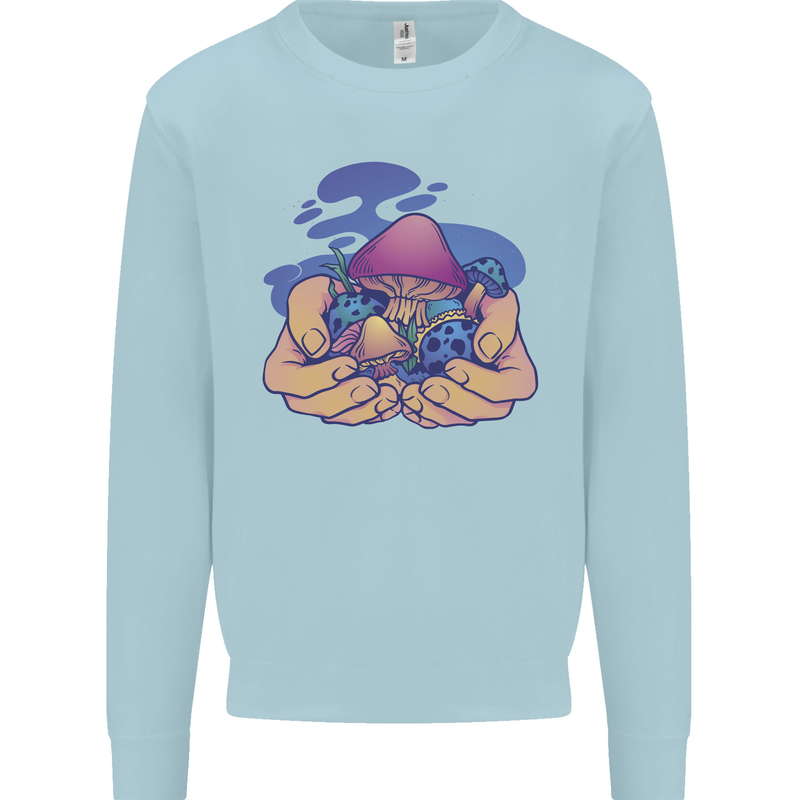 Magic Mushroom Hands Mycology Trippy Kids Sweatshirt Jumper Light Blue