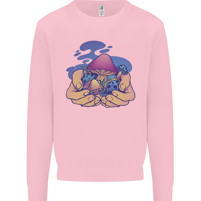 Magic Mushroom Hands Mycology Trippy Kids Sweatshirt Jumper Light Pink