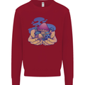 Magic Mushroom Hands Mycology Trippy Kids Sweatshirt Jumper Red