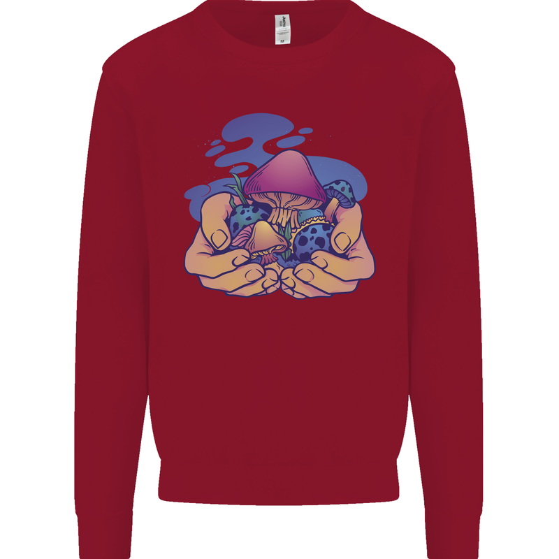Magic Mushroom Hands Mycology Trippy Kids Sweatshirt Jumper Red