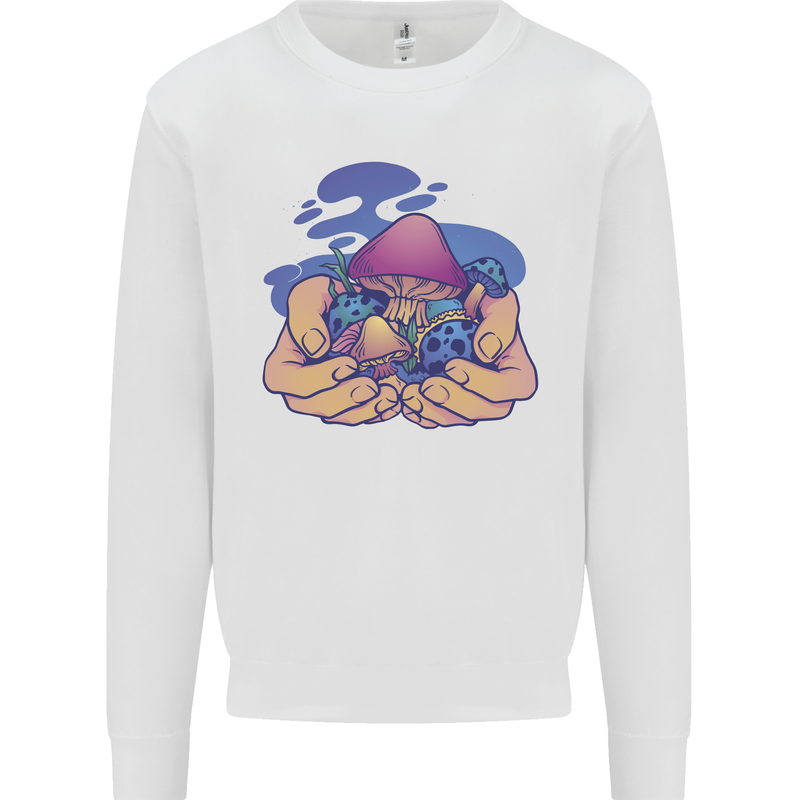 Magic Mushroom Hands Mycology Trippy Kids Sweatshirt Jumper White