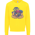 Magic Mushroom Hands Mycology Trippy Kids Sweatshirt Jumper Yellow