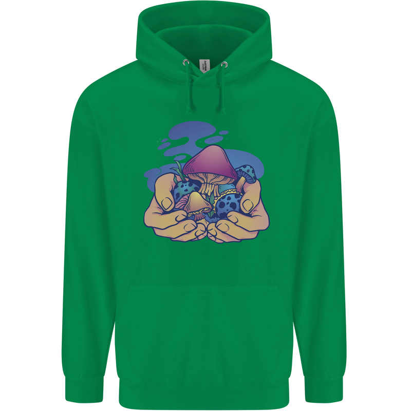 Magic Mushroom Hands Mycology Trippy Mens 80% Cotton Hoodie Irish Green