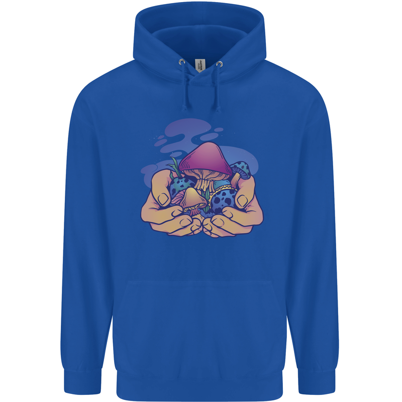 Magic Mushroom Hands Mycology Trippy Mens 80% Cotton Hoodie Royal Blue