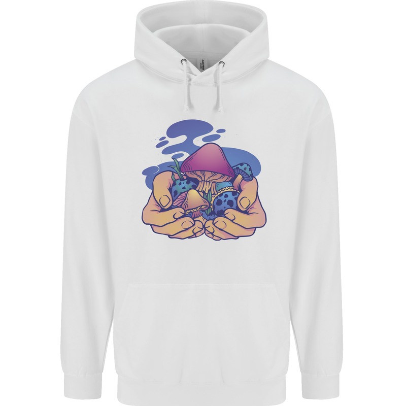 Magic Mushroom Hands Mycology Trippy Mens 80% Cotton Hoodie White